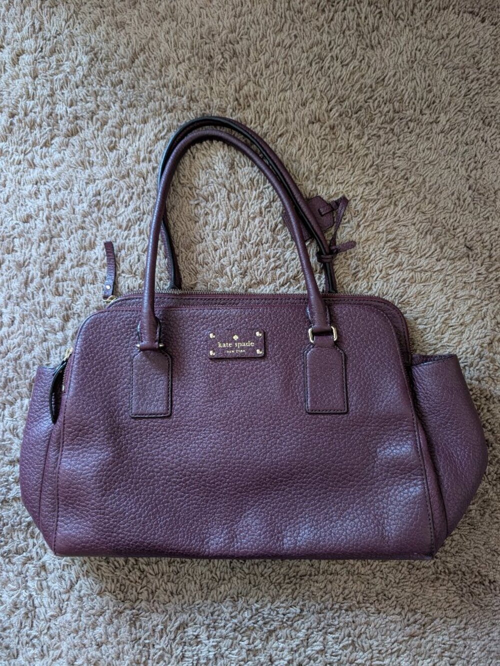 Kate Spade Bay Street Lydia Bag Satchel Burgundy Pebbled Leather